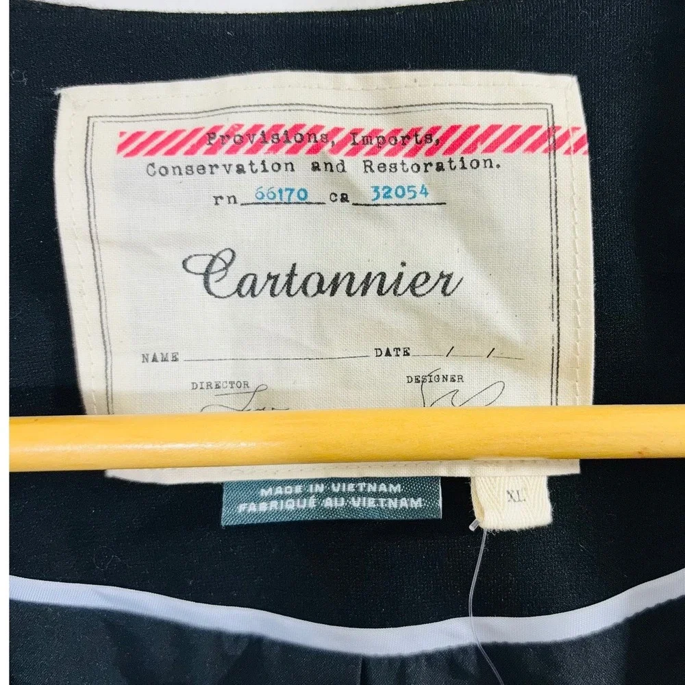 Anthropologie‎ Cartonnier Women's Black Blazer Bell Sleeves Eye-Hook Closure XL